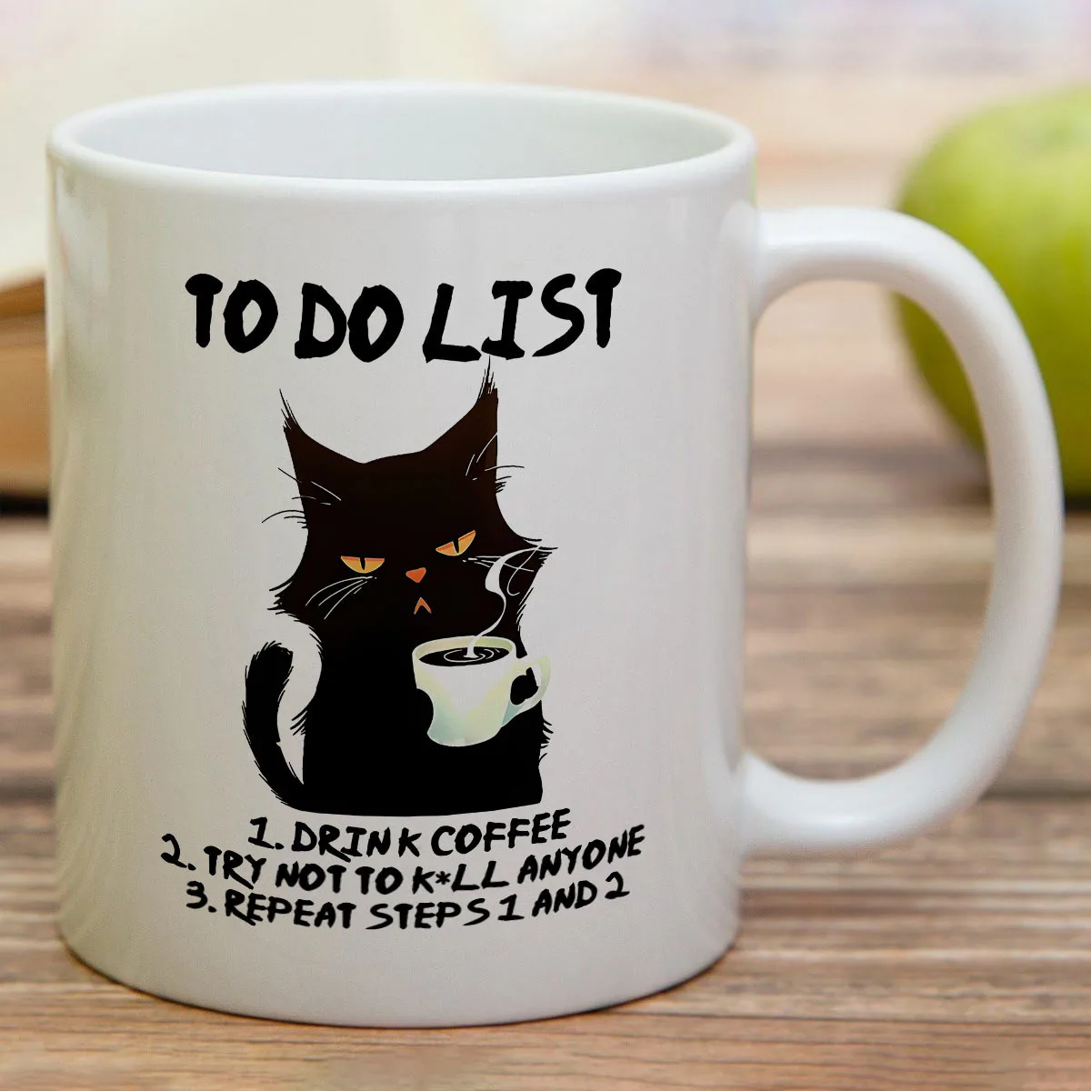 To Do List Mug: Funny Black Cat Design - Perfect Gift for Coffee Lovers and Humor Enthusiasts, Unique and Cozy