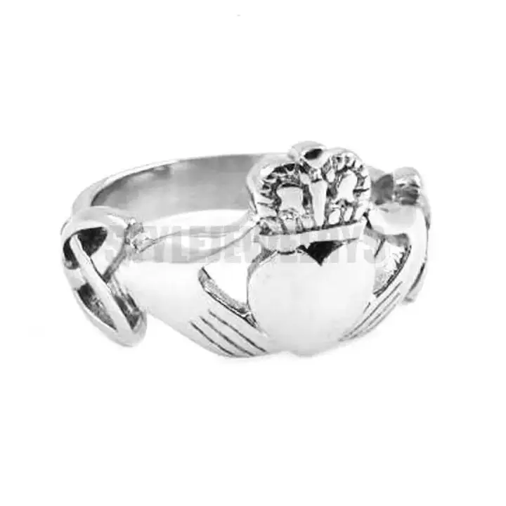 Claddagh Style Hand to Hold a Heart with Crown Ring Stainless Steel Jewelry Celtic Biker Wedding Ring Wholesale SWR0312A