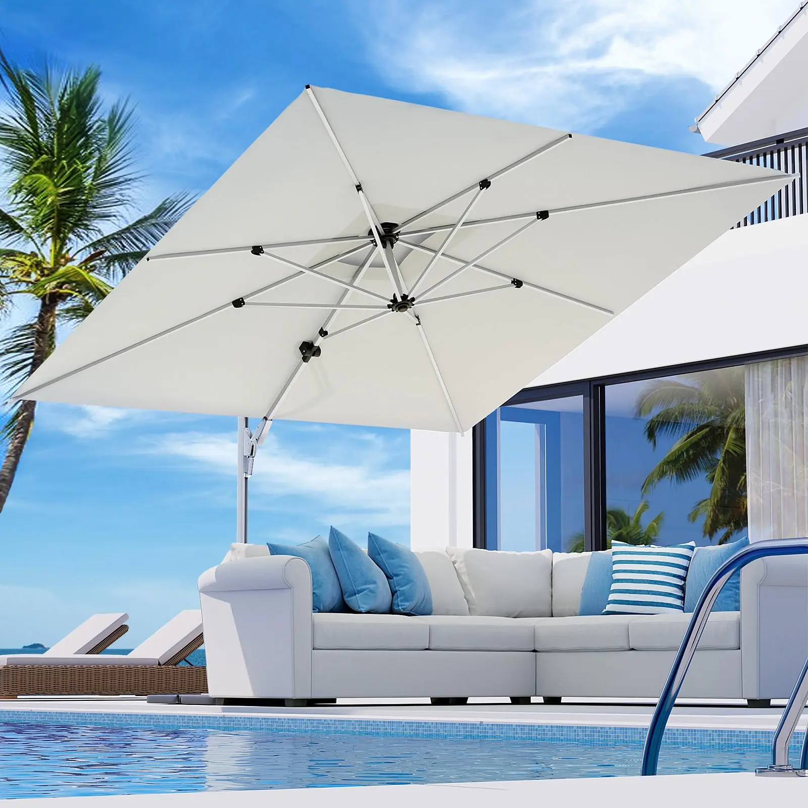 Customized Durable Aluminum Umbrella with Iron Frame Sunshade Waterproof Rotating Base Roman Umbrella