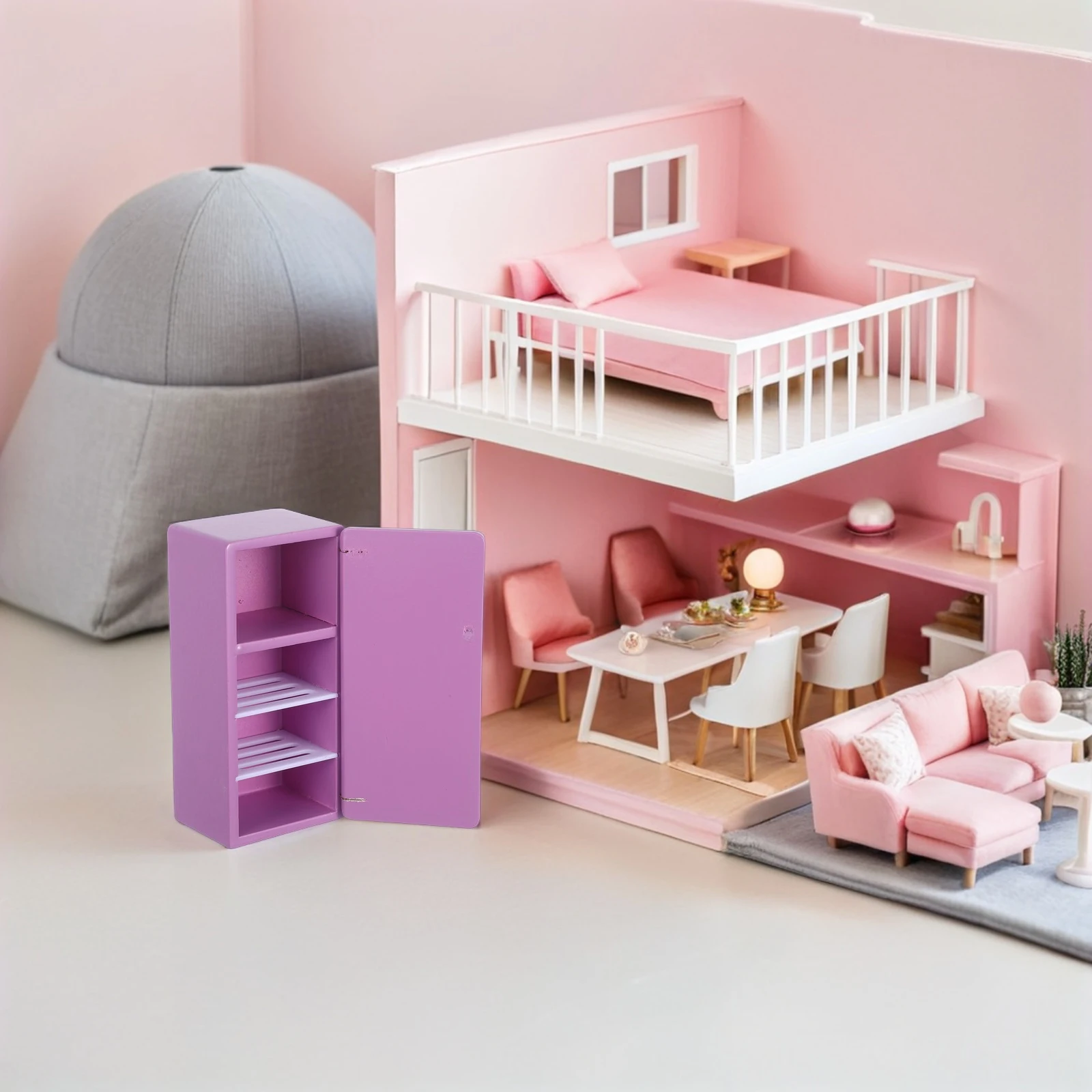 Mini-Kühlschrank, Modell, Puppenhaus, Spielzeug, Wohnzimmermöbel, Einzeltür, Spielhaus, Lila für Kinder