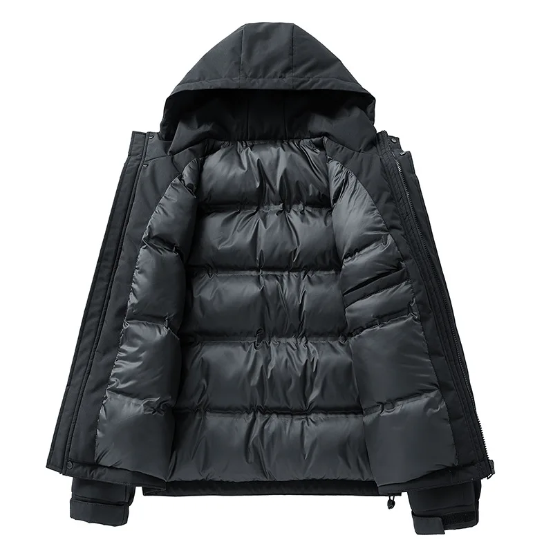 Jesienno-zimowa, ocieplana kurtka z kapturem dla puszystych mężczyzn, dwuwarstwowa, luźna, bardzo duża kurtka męska.