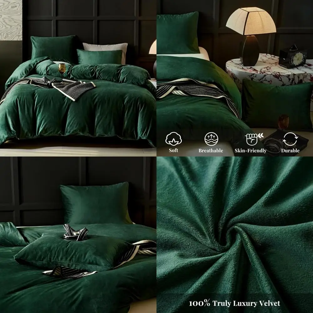 

Роскошный комплект фланелевого пододеяльника размера «queen-size» — ультрамягкое изумрудно-зеленое современное постельное белье из трех предметов