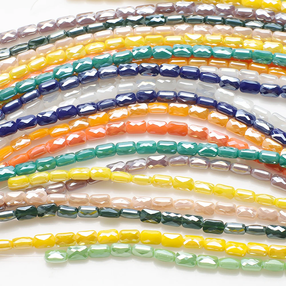 80Pcs/Lot 4X7mm Crystal Glass Beaded Long Square Faceted Beads Rectangular for DIY Making Bracelet Necklace Jewelry Accessories