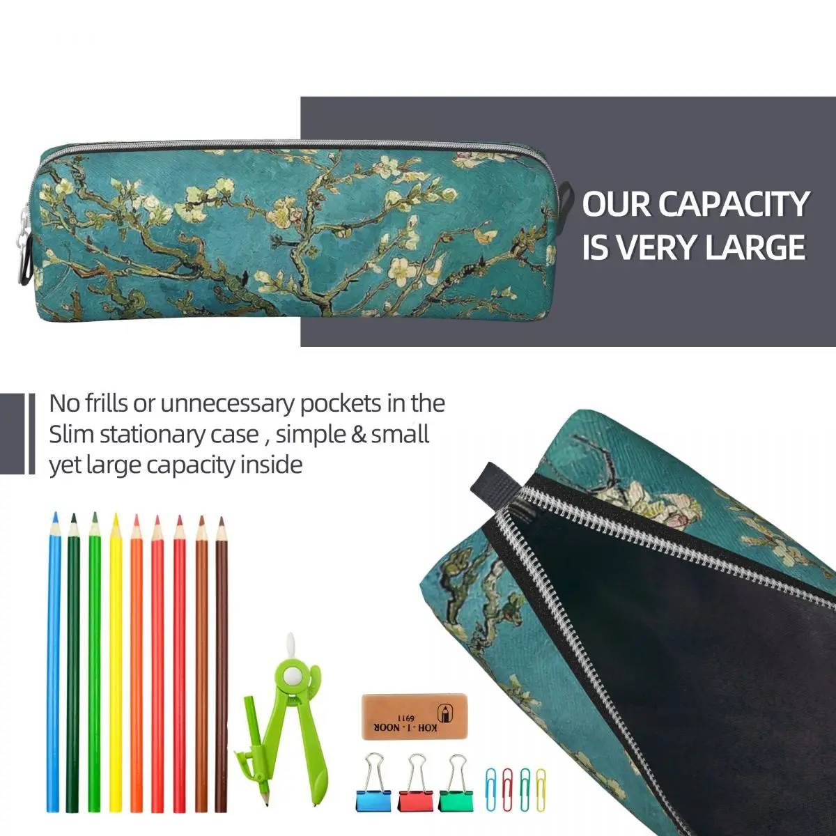 Original Van Gogh Art Restored Blossoming Almond Tree Pencil Cases Pen Holder Bag Kids School Supplies Gift Pencil Pouch