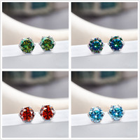 0.5/1/2 carat pink royalblue color women moissanite stub earring  S925 Sterling silver female Wedding Ear Jewelry dating Gifts