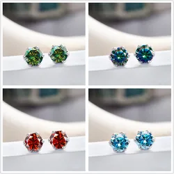 0.5/1/2 carat pink royalblue color women moissanite stub earring  S925 Sterling silver female Wedding Ear Jewelry dating Gifts