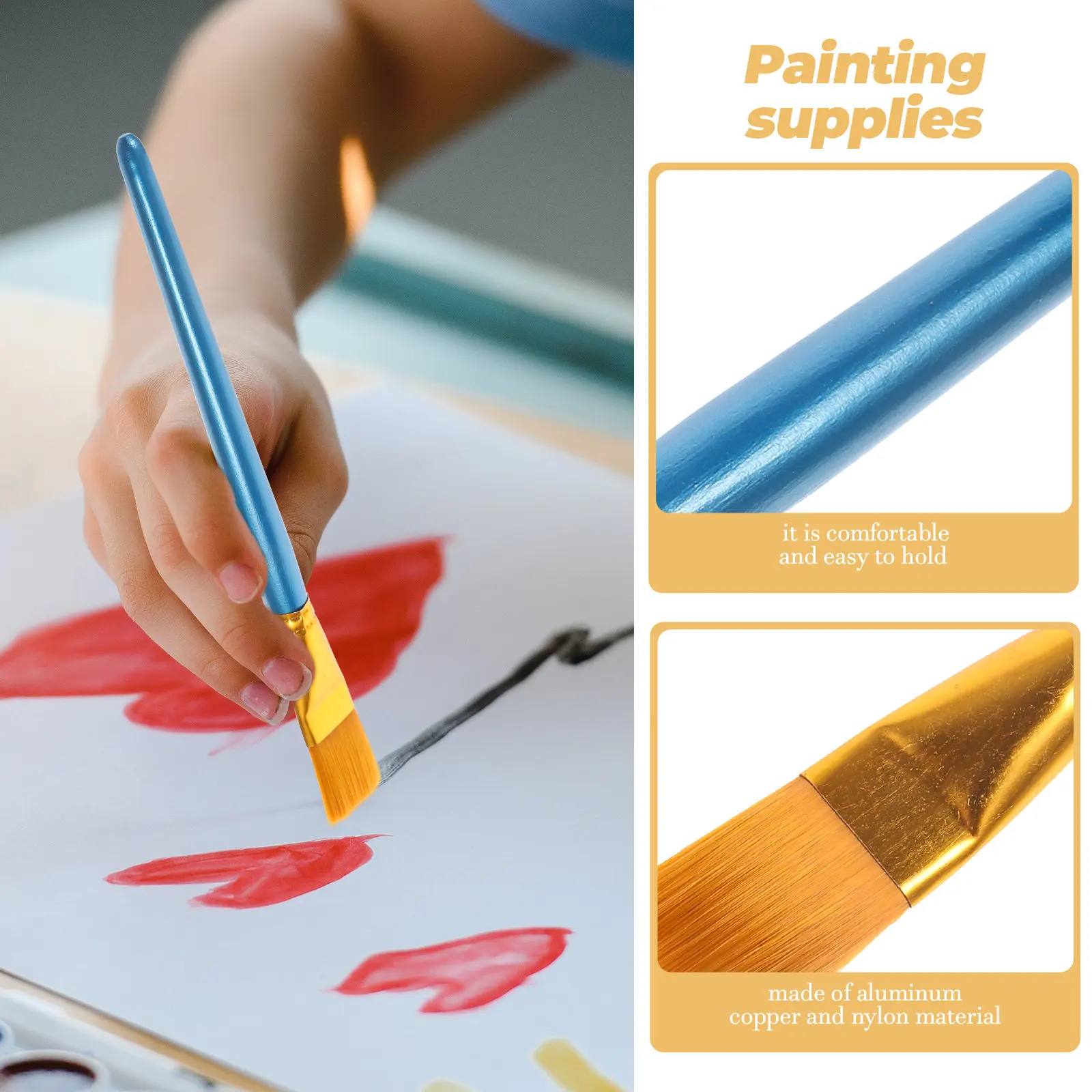 

10Pcs Painting Brush Kit Nylon Flat Tip Pigment Paintbrushes Oil Acrylic Watercolor Art Student Supplies Acrylic Paint