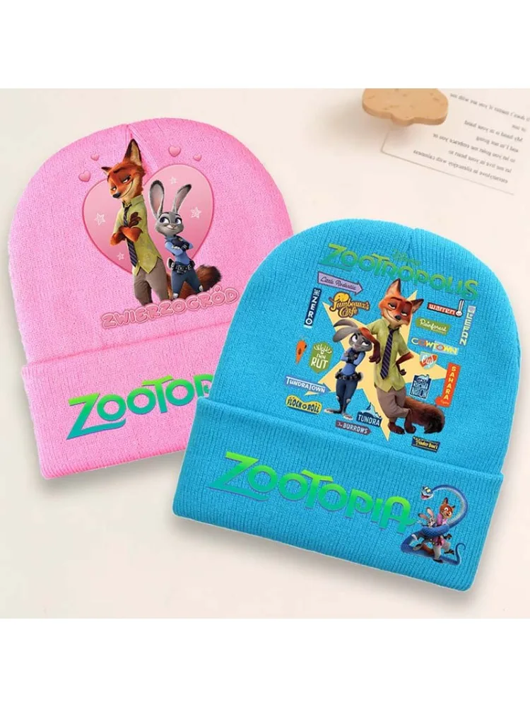 AliExpress Potdemiel Disney Zootopia 2 Knitted Hat Anime Character Print Knit Beanie Girls Winter Cycling Warmth Hats Cartoon Kawaii Casual Cap Gifts