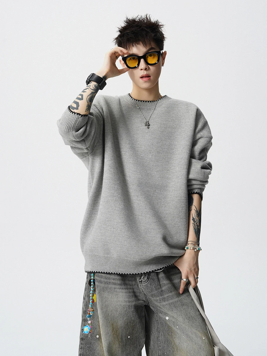 

American Sle Color Blo round Ne Sweater Men's Casual Inner Wear Knitted Loose Top for Autumn Winter Comfortable Soft Po...