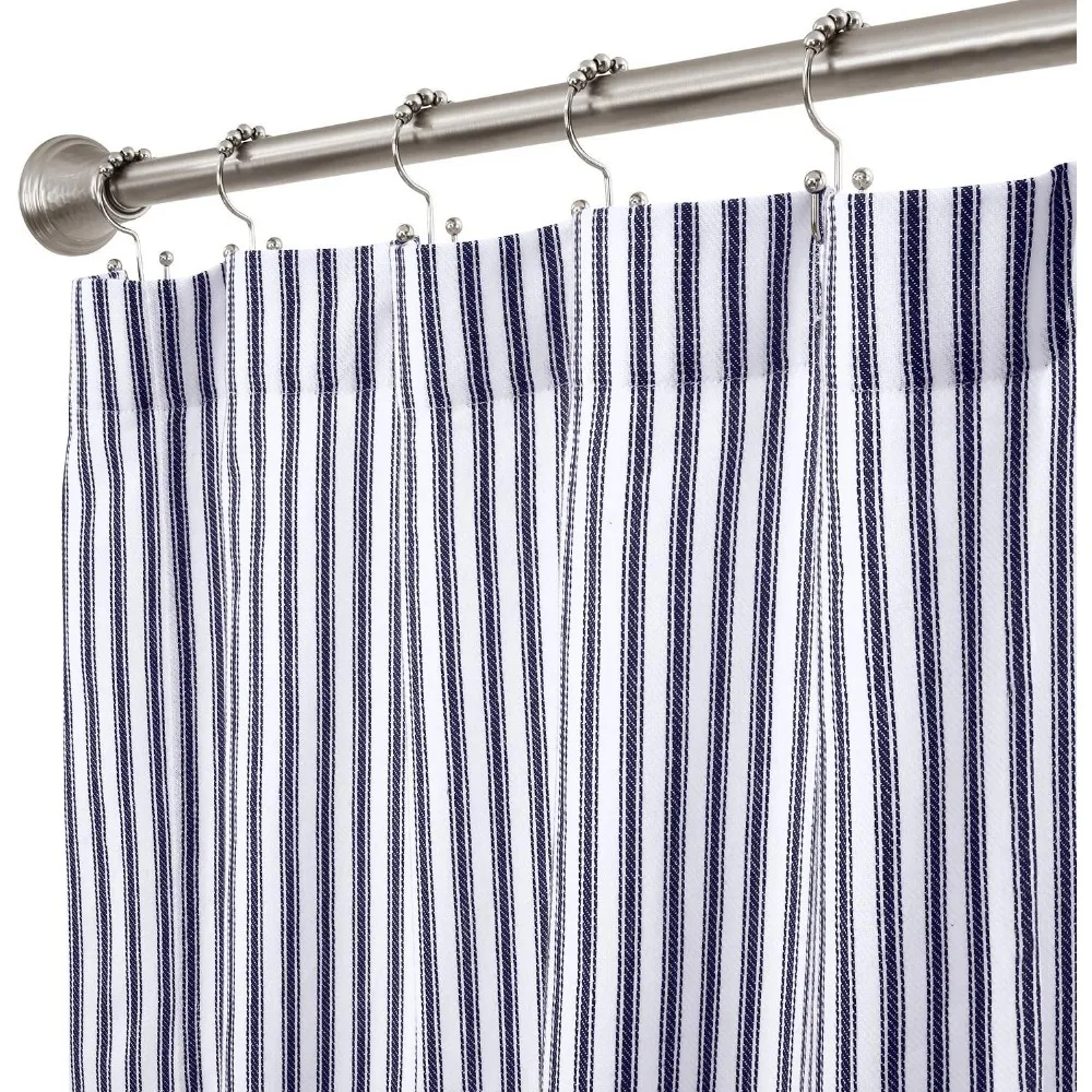 

Темно-синяя и белая хлопковая занавеска для душа с тиснением в полоску, удлиненная, 72 дюйма, x 84 дюйма l
