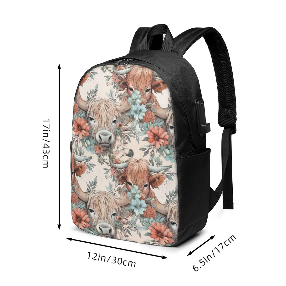 Cow Pattern Backpack Travel Notebook Bag Computer College Student School Bag Laptop Shoulder Bags for Men Women