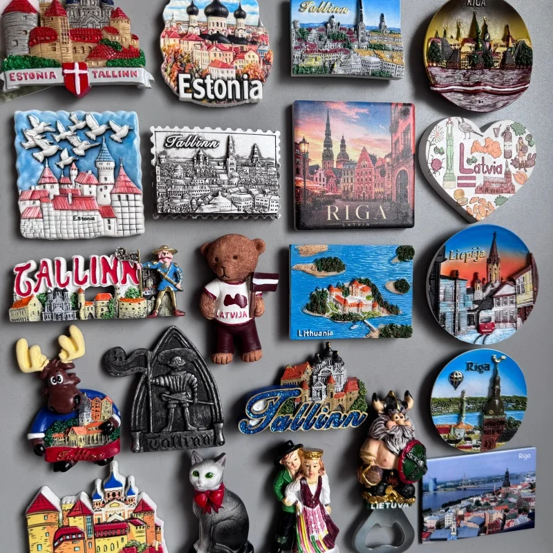 Latvia Riga Fridge Magnets Tourist Souvenir Tallinn Estonia Lithuania Magnets for Refrigerators Landmark Magnetic Stickers Decor