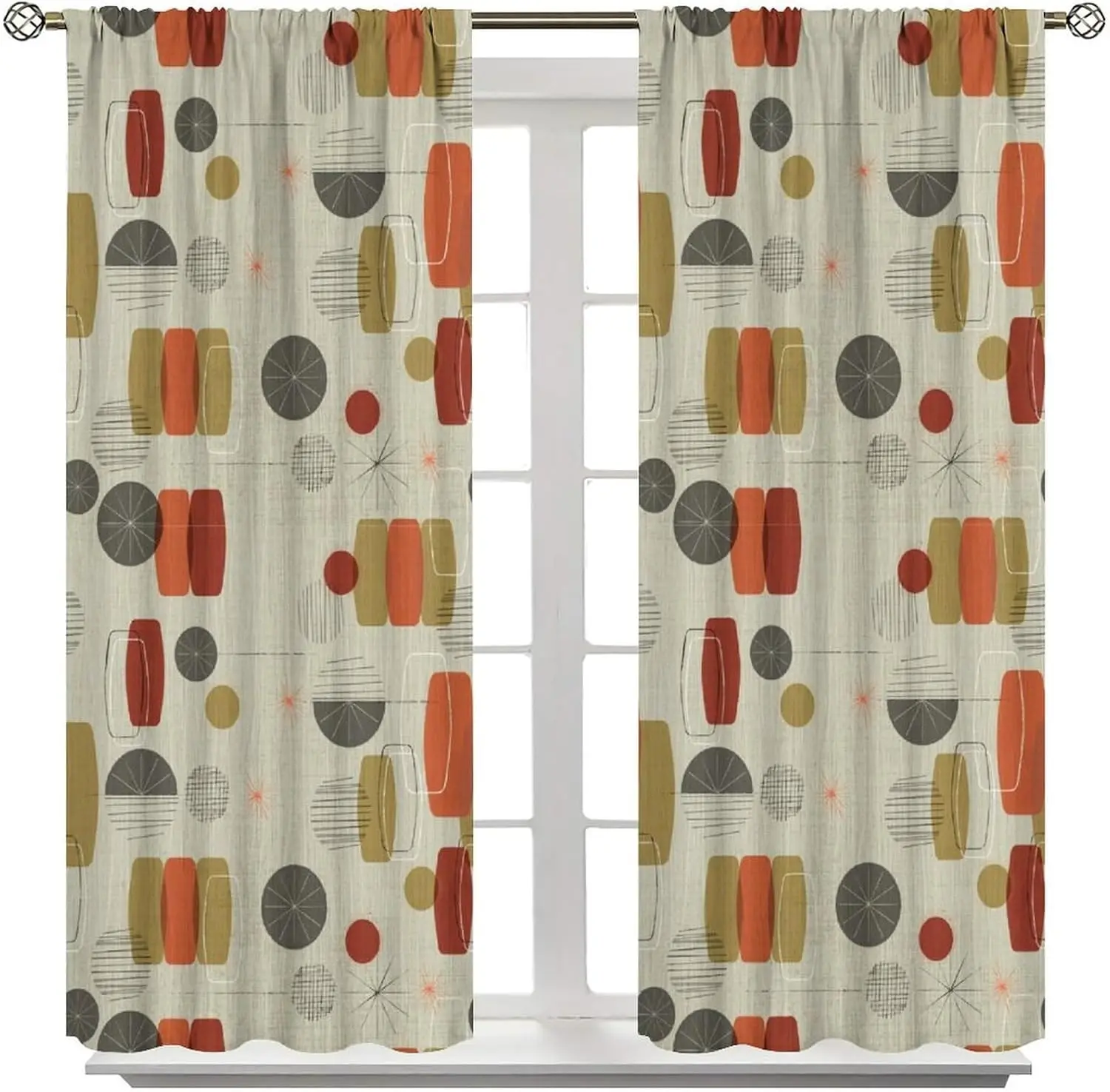 Mid Century Curtains Modern Abstract Geometric Retro Texture Thermal Insulated Rod Pocket 2 Panel Drapes Bedroom Living Room