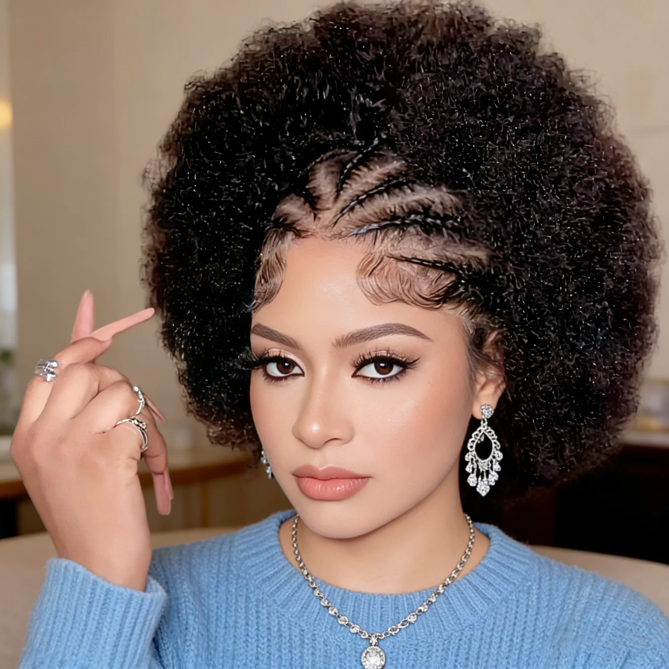 

Парик с кружевной передней частью 13x4, плетеный, из натуральных волос, предварительно заплетенный, афро-кудрявый, дизайн «афро-пуф» для женщин