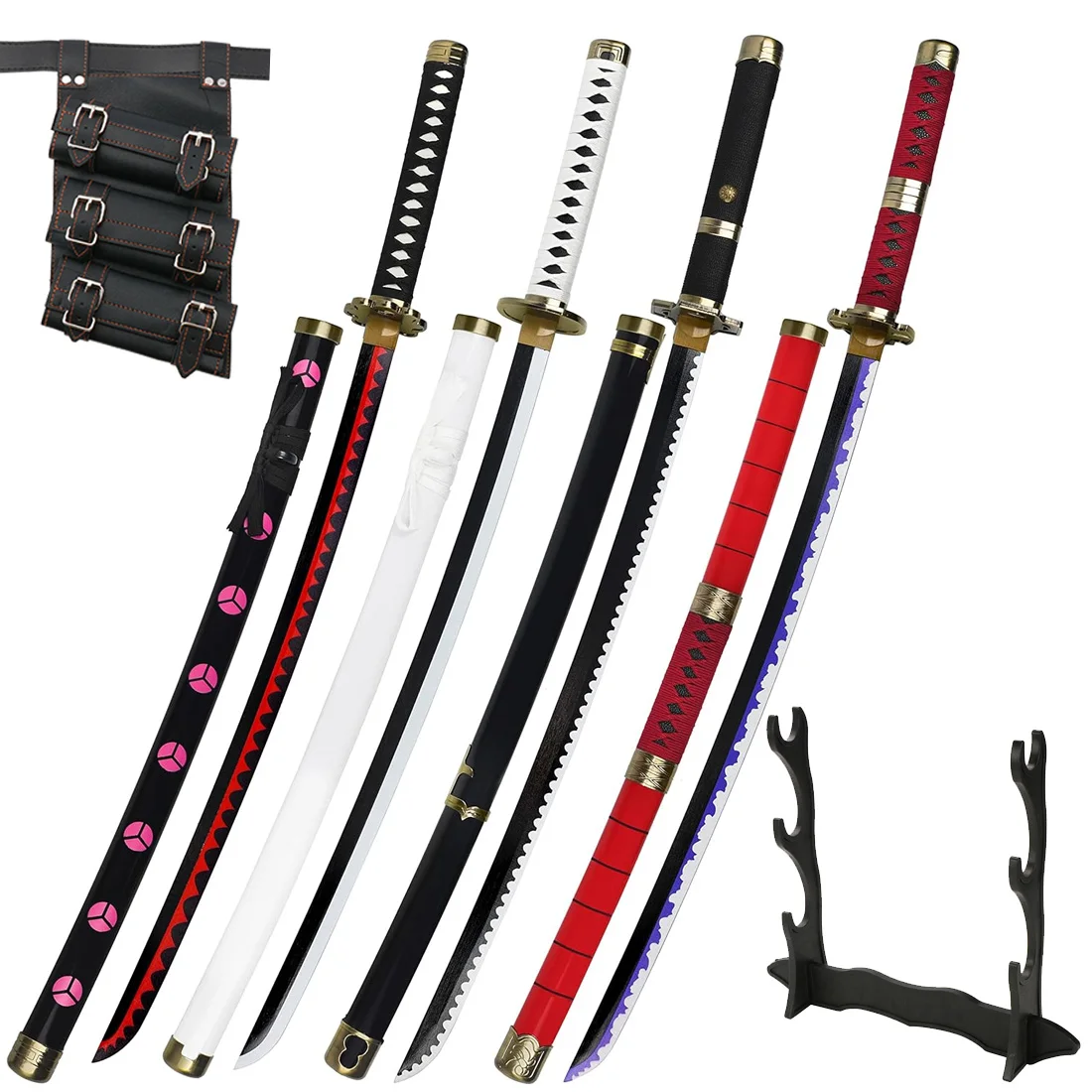 3pc Anime Katana 104cm/41in Hobby Verzamelrekwisieten en rollenspel Wordt geleverd met een drielaagse zwaardstandaard en riem - afbeelding 2