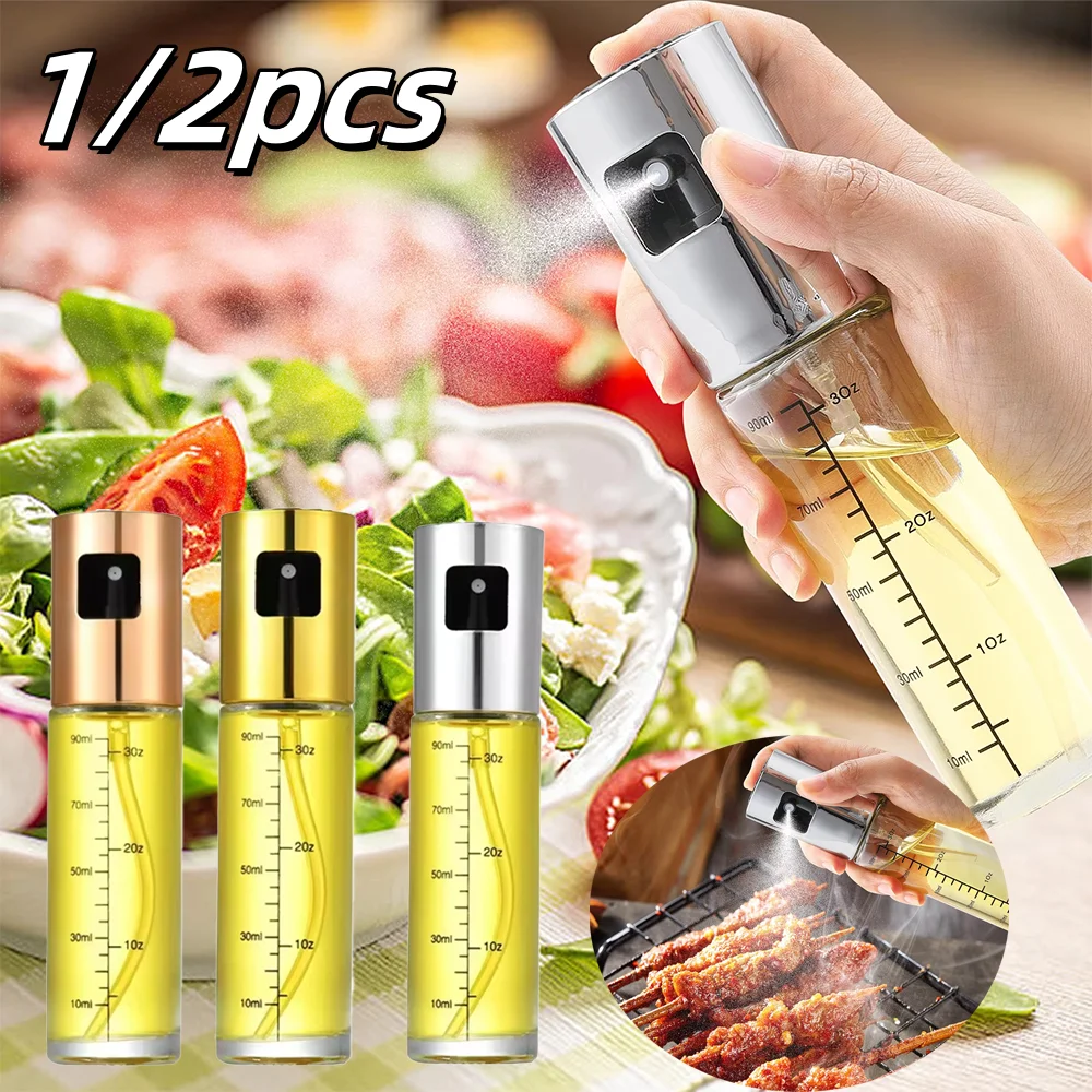Bouteille de Condiment pulvérisateur d'huile en verre, bouteille de vinaigre anti-fuite pour Barbecue et friteuse à Air, bouteille de pulvérisation d'assaisonnement 1/2 pièces