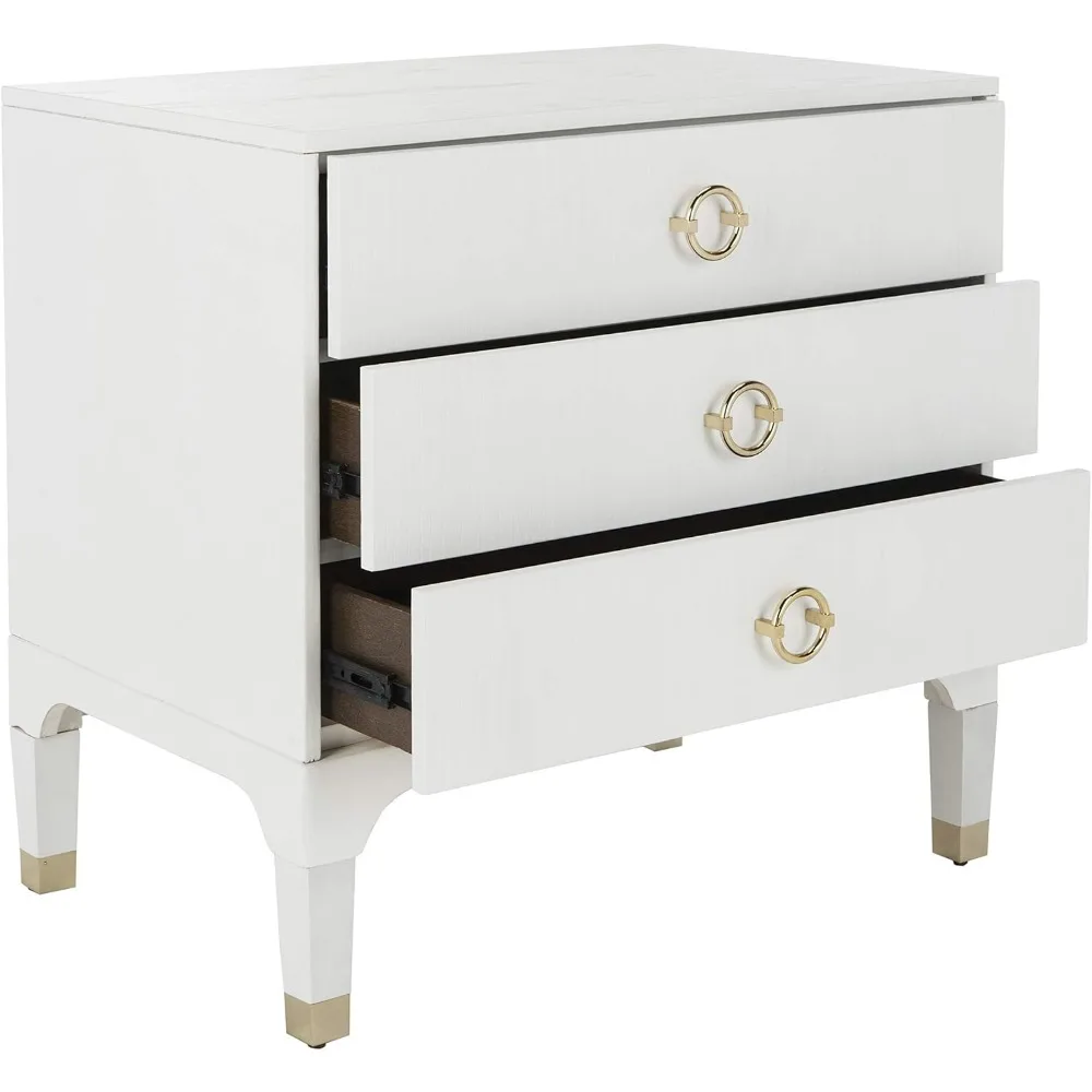 Collection Lorna 3 Drawer Contemporary Night Stand Nightstand, White