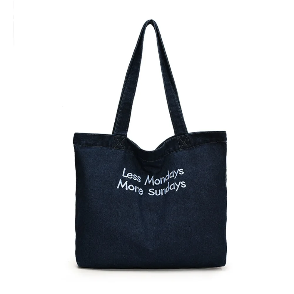 

Shoulder Bag Denim Canvas Bag letter Embroidery Large Capacity Vintage Handbag Solid Color Street Style Simple Tote Bag Students