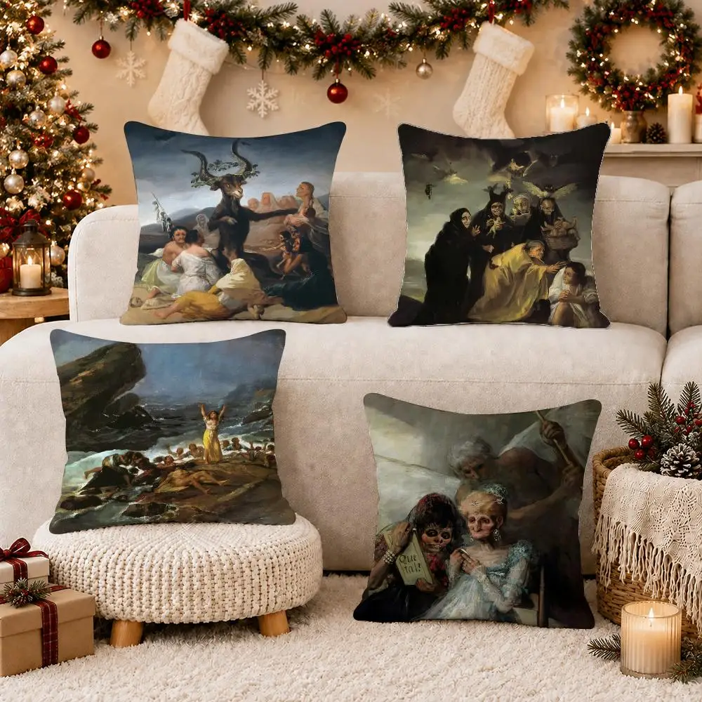 F-Francisco Goya Art Cushion Cover Plush Decorative Pillow Case With Hidden Zipper Cutecore Room Decor For Home
