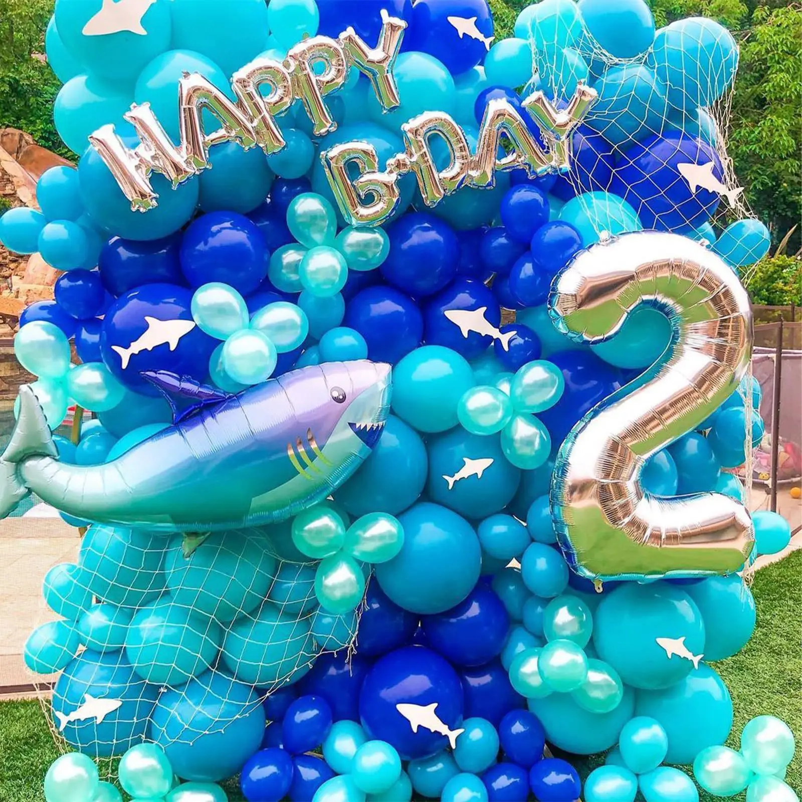 101Pcs A Set of Ocean Themed Shark Dolphin Aluminum Film Arched Balloon Chain Children's Birthday Party Decoration Scene view 5