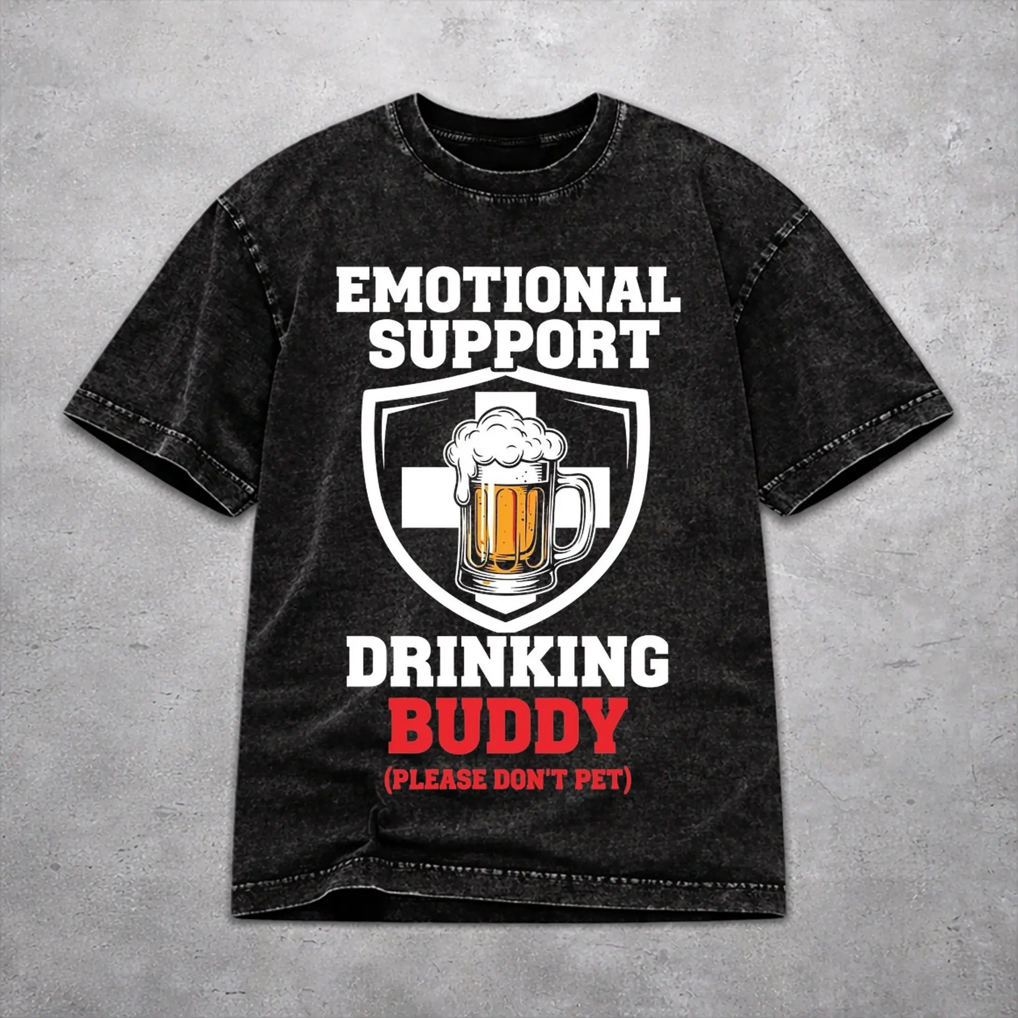 Emotional Support Drinking Buddy Beer Washed T Shirt Retro Streetwear for Men Women  Oversize T-Shirts Cotton