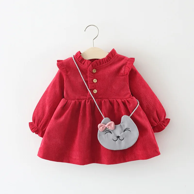 2PCS Baby Girl Clothes Autumn And Spring Corduroy Dress Sweet And Cute Princess Dress Thick Dress Baby Dress With Bag