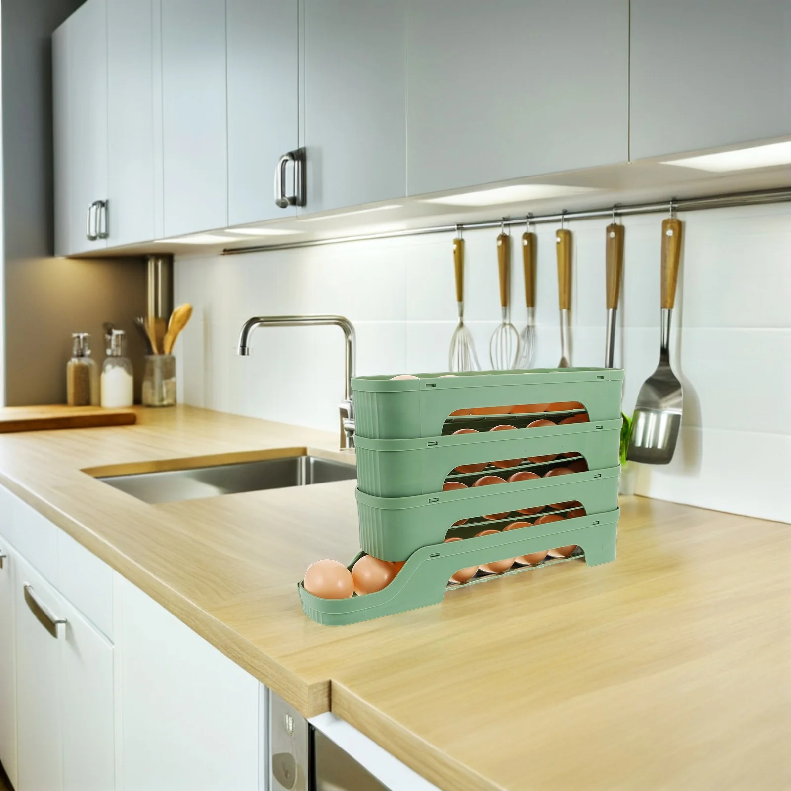 

Egg Holder for Fridge Auto Rolling Dispenser Space Saving 4 Layers Plastic Rack Kitchen Storage Container Organizer