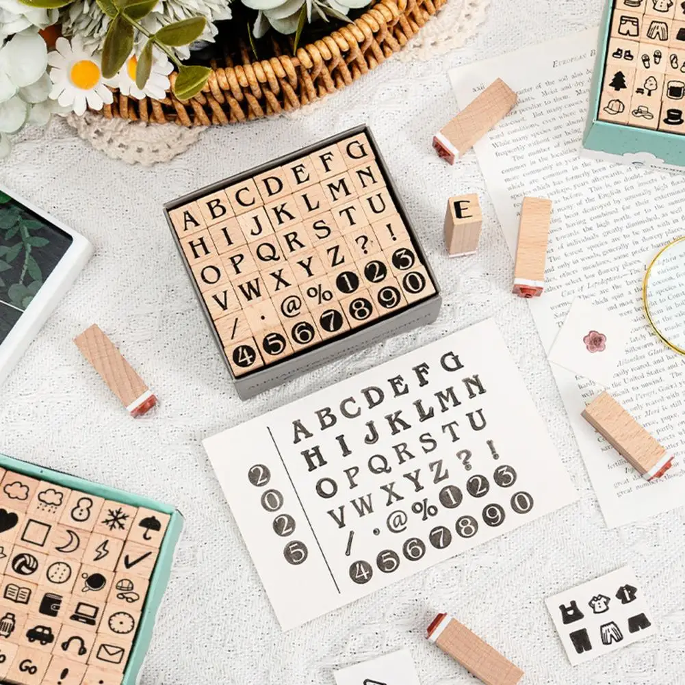 Invoice Stamp Set 42pcs Wooden Alphabet Number Stamps Set Mini Craft Ink Stamp for Diy Scrapbooking Card Making Photo for Crafts