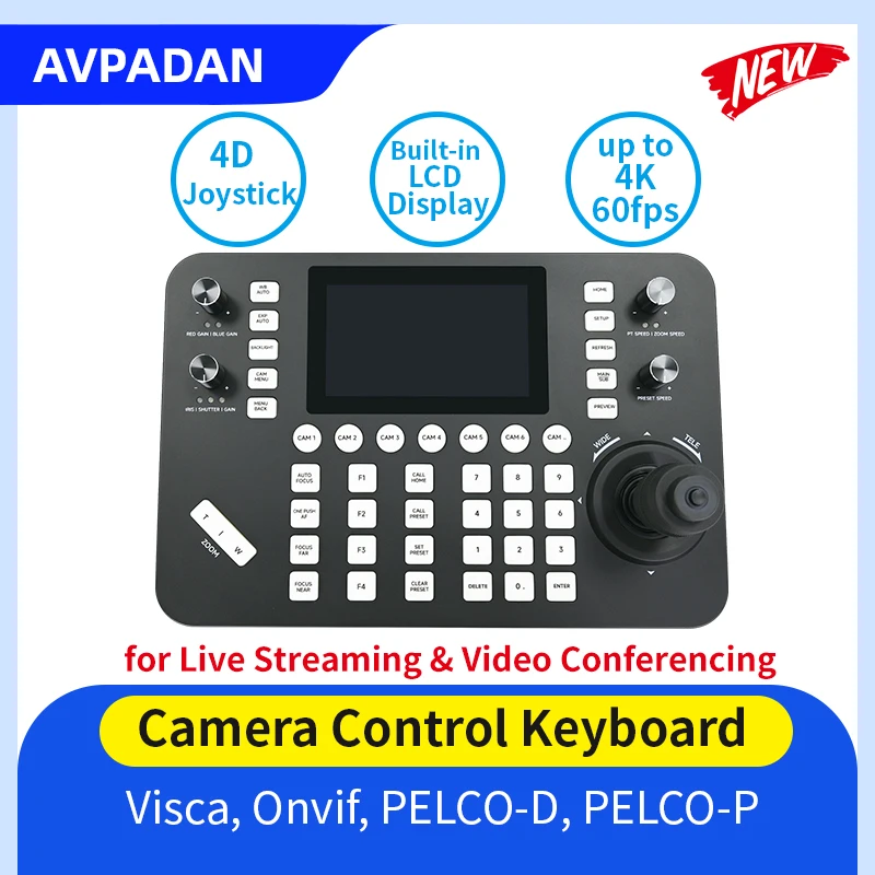 

4D Joystick PTZ Camera Controller 4K60fps VISCA ONVIF Pelco-D/P Network Control Keyboard for Live Streaming Video Conferencing