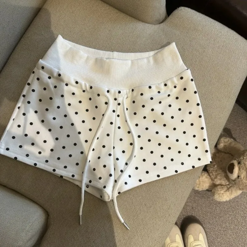 Street Style Polka Dot Women Shorts High Waist Drawstring Waist Polka Dot Shorts Elastic Waist Soft Hot Pants Women Girls