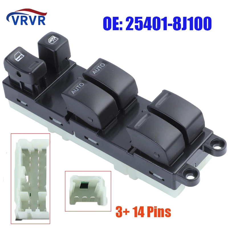 

VRVR 25401-8J100 254018J100 3+ 14 Pins Front Left Master Power Window Switch For 2005 2006 Nissan Altima