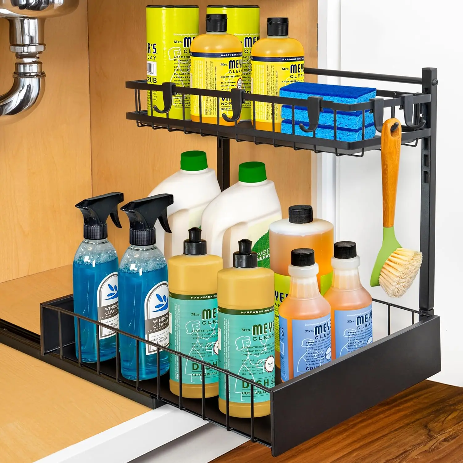 

Pull Out Under Sink Kitchen Cabinet Organizer - 10" W x 14" D 2-Tier Drawer - Sliding Shelf Organizer for Cabinets and Unders