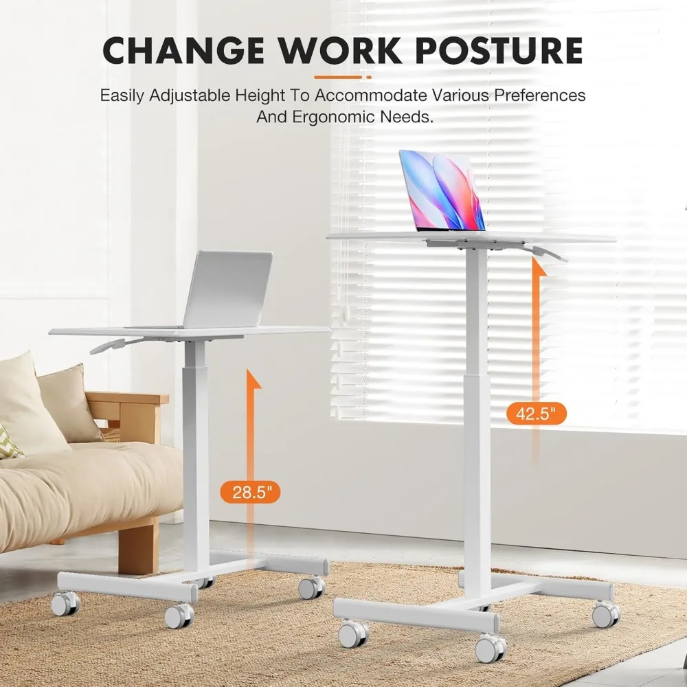 Mobile Small Standing Desk - Sit Stand Portable Rolling Laptop Desk with Lockable Wheels,Adjustable Height Computer Workstations