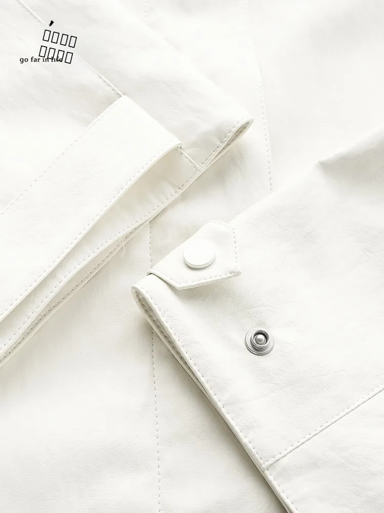 GOFAR レディース ショートスタンドカラーレザージャケット 春秋万能 おしゃれ アウター フックドローイング 40272