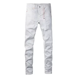 Top quality Purple ROCA Brand Jeans top Street white jeans Fashion top quality Repair Low Raise Skinny Denim pants