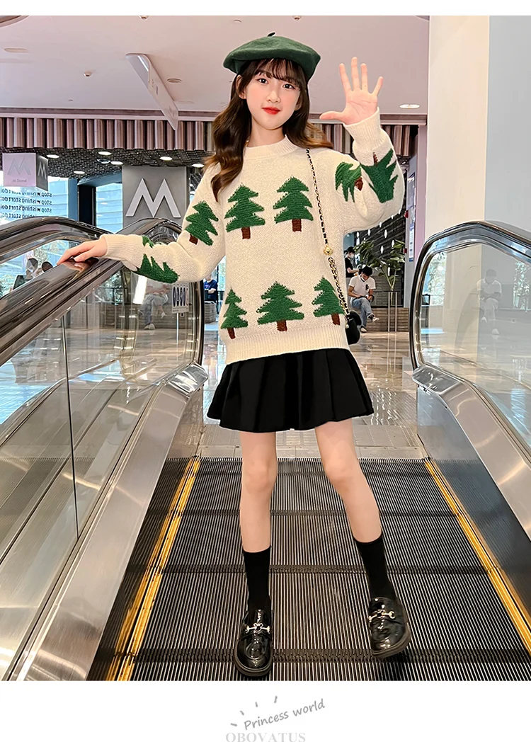 Strickpullover für Teenager mit Baum-Motiv für Mädchen, Neujahrs-Strickkleidung, hochwertige Weihnachts-Strickwaren für Kinder. – Detail 6