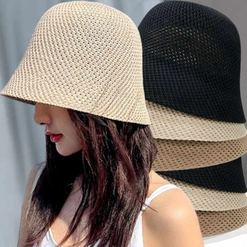 Beach Korean Straw Hat Summer Women Visor Bucket Hat Fisherman Hat Hand Weaving Panama Girl Fishing Chapeau Sun Hats Tool Amagi