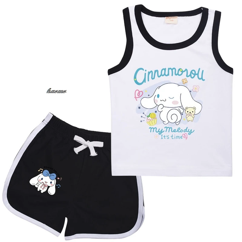 2-15Y Hot Cinnamoroll Clothes Kids Summer Clothing Sets Toddler Girls Short Sleeve SportSuits Boys T Shirt Outfits