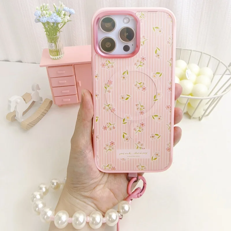 

Чехол из 1 шт. + 1 шт. задняя панель + 1 шт. браслет для iPhone 16 Pro 15 Pro Max, женский розовый съемный магнитный чехол Magsafe ​ Женский чехол