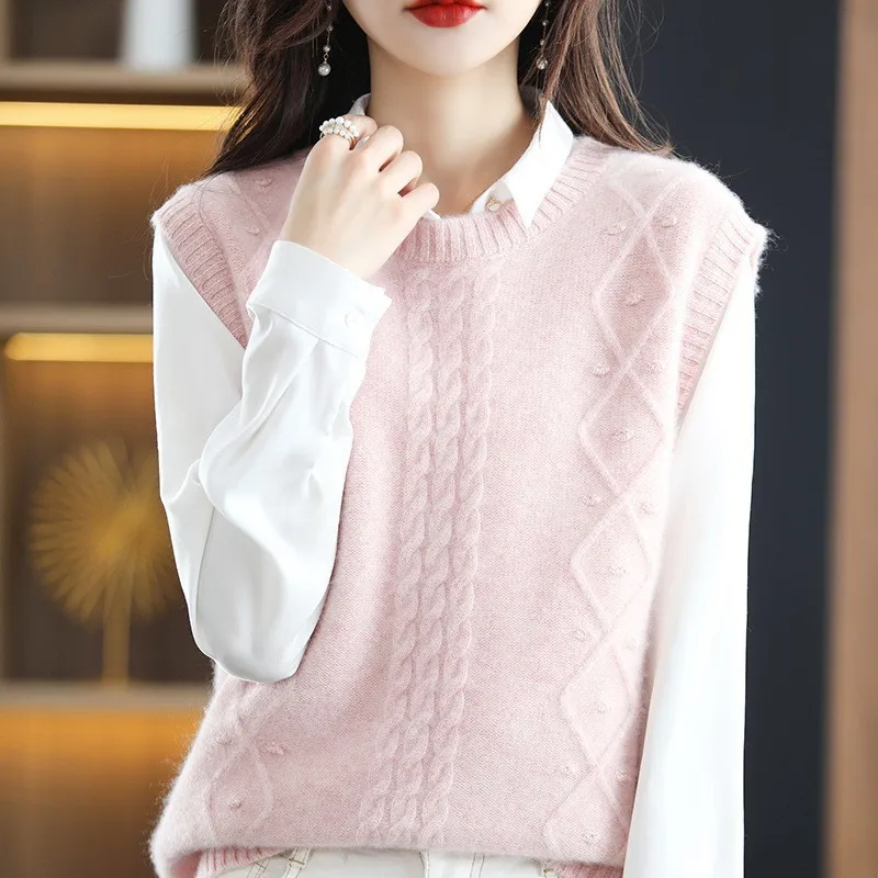 

Spring Fall Knit Vest Soft O-neck Pullovers Solid Color Sweater Basic Woman Knitwears Top Korean Sleeveless Chaleco Mujer R218