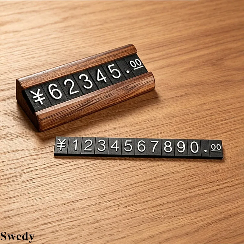 10 Sets / Box Adjustable Number Digital Price Cube Tags Wood Base Price Sign Holder Cube Kit Price Label Card Holder Stand