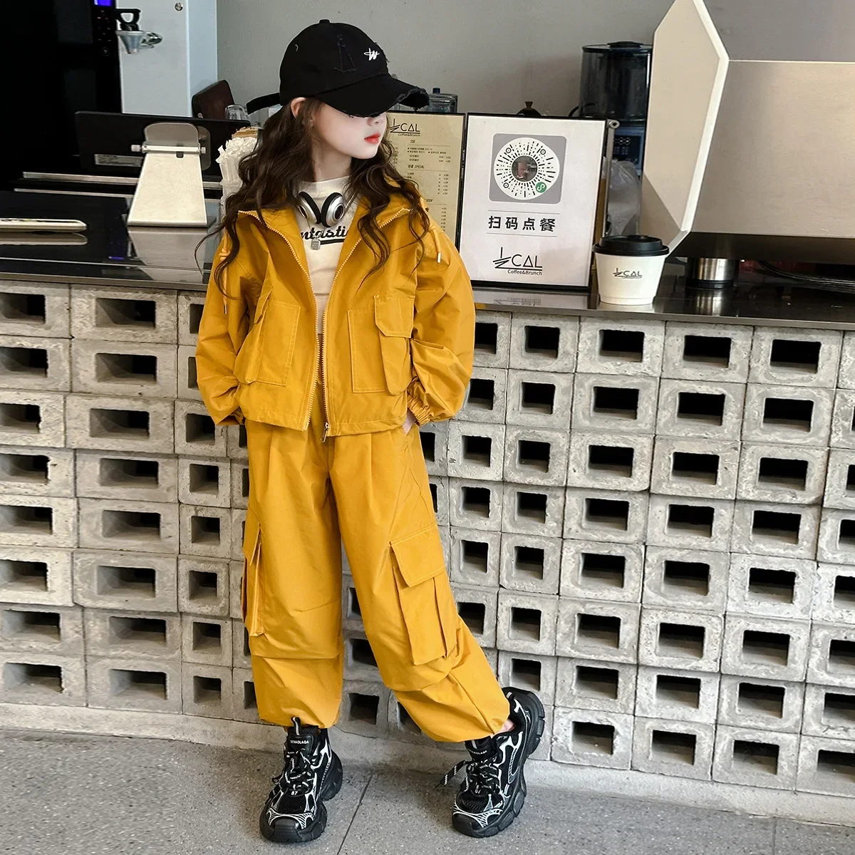 Teen Kids Tracksuit Casual Sport Loose Jacket Cargo Pants Two Pieces Girls Clothing Set 2024 Autumn New School Children Costumes