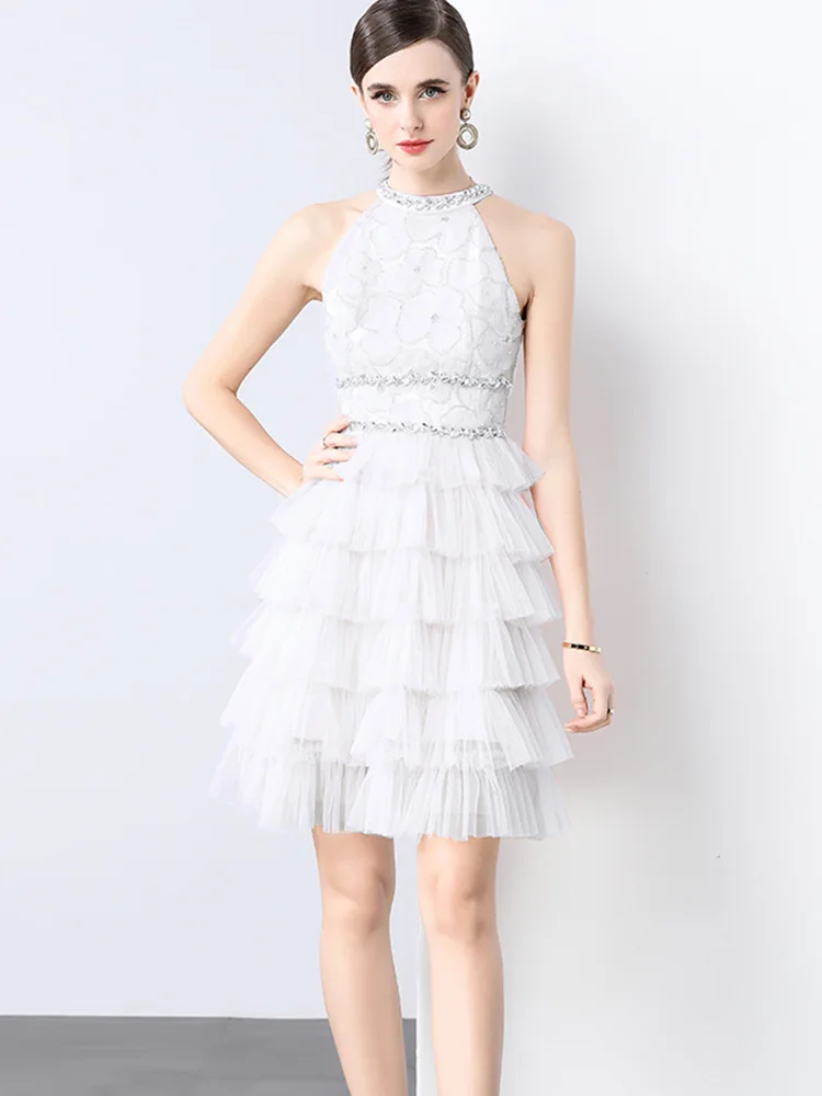 

Elegant Nail Drill Sleeveless Printed Mesh Dress 2025 Summer New Fashionable Women'S Clothing