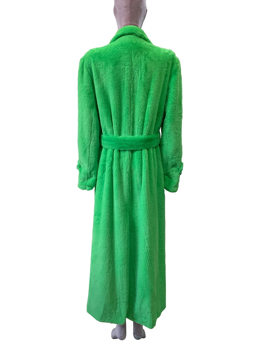 الخريف الشتاء المتضخم سجل إضافي مشرق الأخضر سميكة الدافئة لينة فو الفراء معطف المرأة الزنانير فضفاضة معطف رقيق غير رسمي 2025 #2