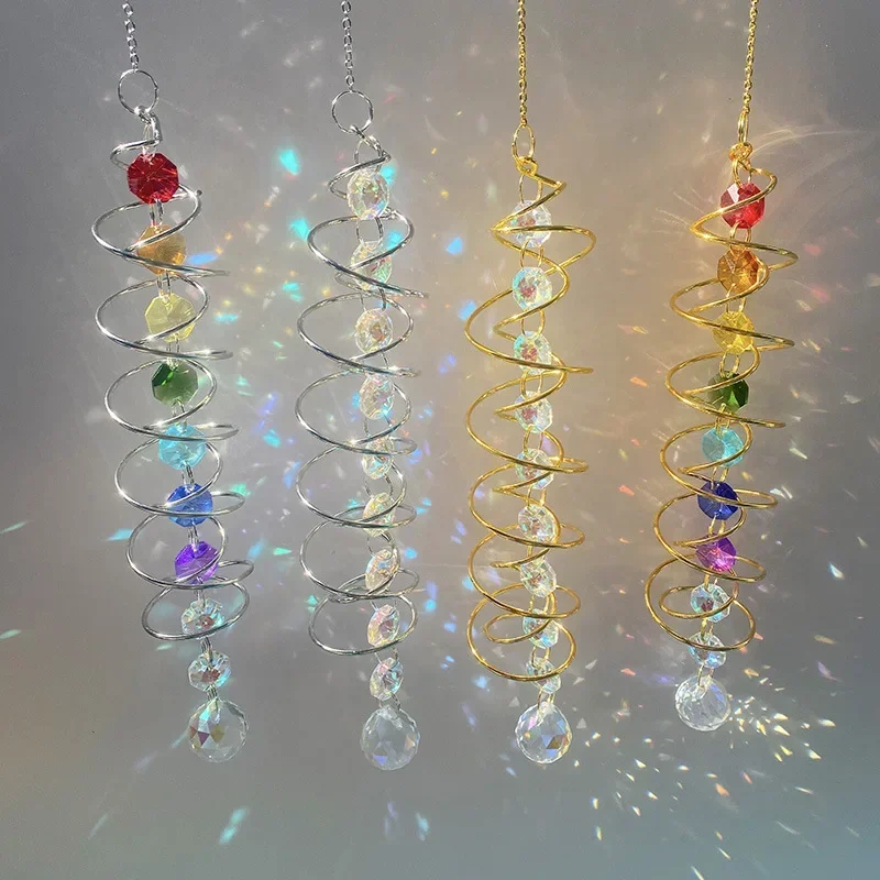 

3D Spiral Tailwind Rainbow Suncatcher Rotating Crystal Ball Eternal Power Made Hanging Decoration Wind Chime Nursery Room Decors
