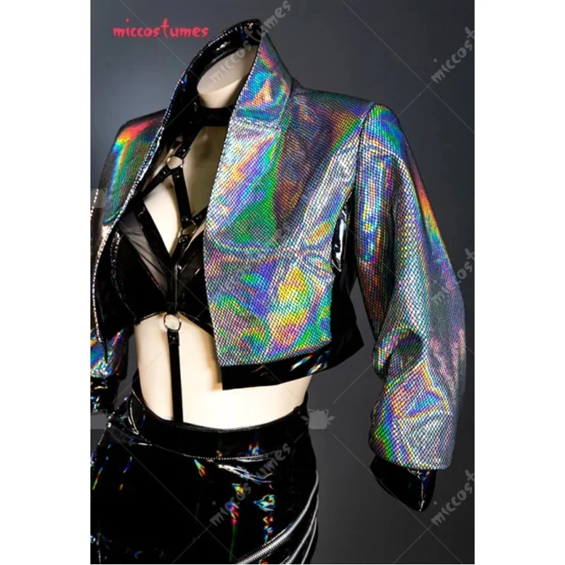 

CyMiccostumes Game KDA ALL OUT Idol Gradient Смешанный фиолетовый цвет Блестящая симфония Лазерная светоотражающая кожа Косплей Костюм Наряд