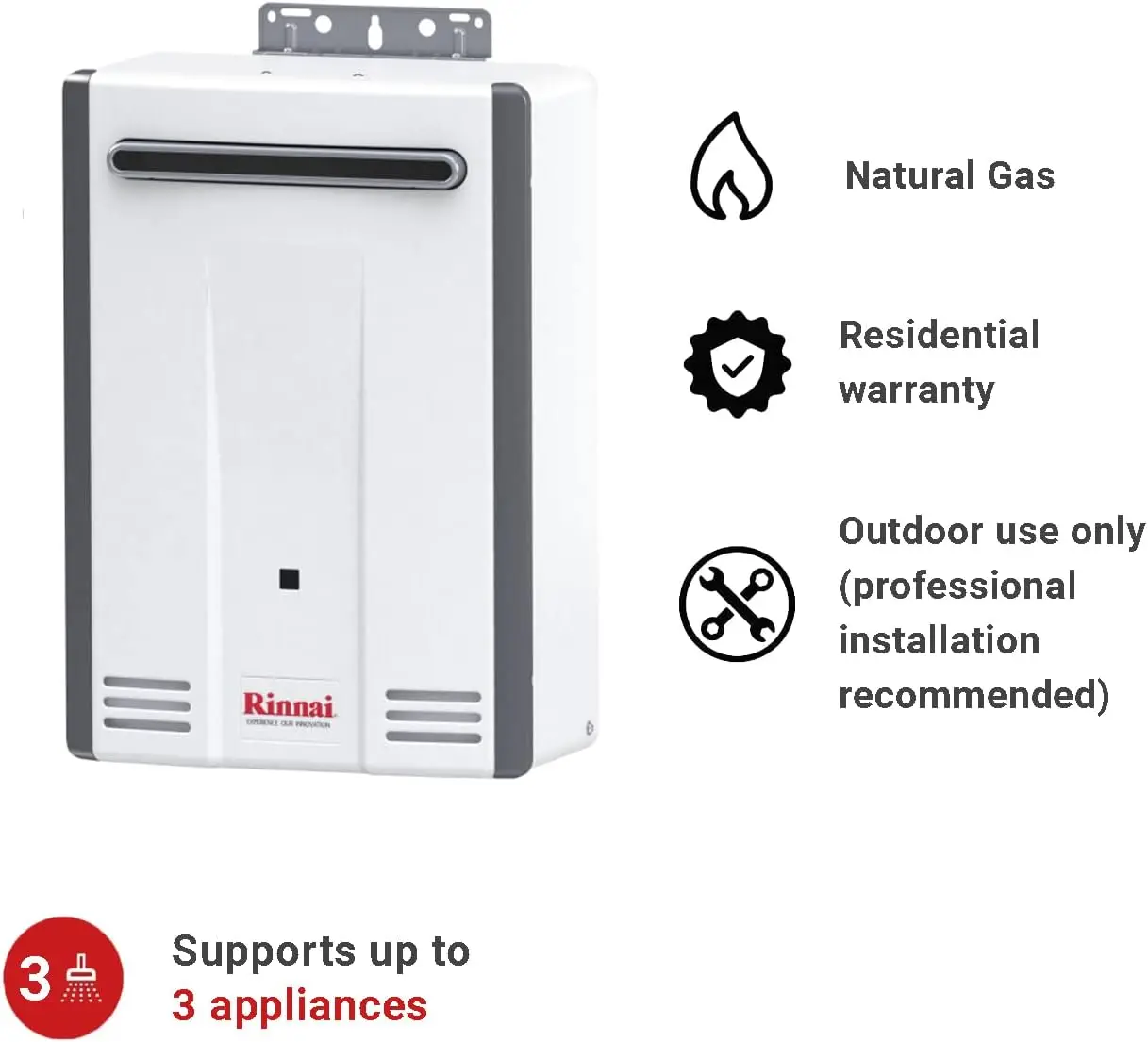 V53DeN Tankless Hot Water Heater, 5.3 GPM, Natural Gas, Outdoor Installation