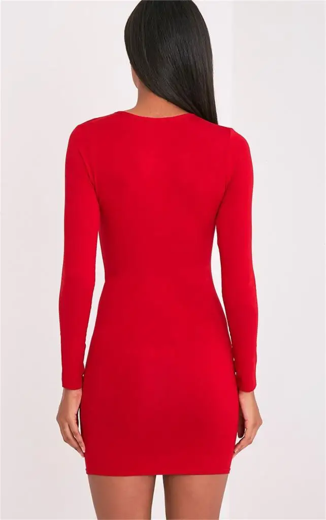 Long Sleeve Mini Red Dress