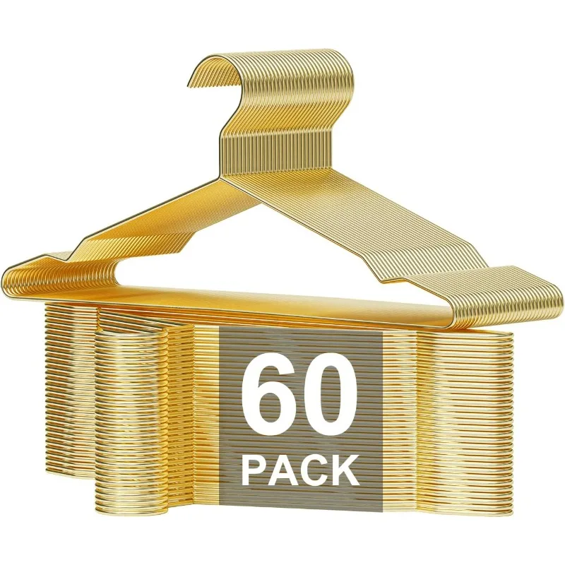 

Metal Hangers 60 Pack Heavy Duty, Strong Wire Clothes Hangers with Notches, Space Saving Hangers