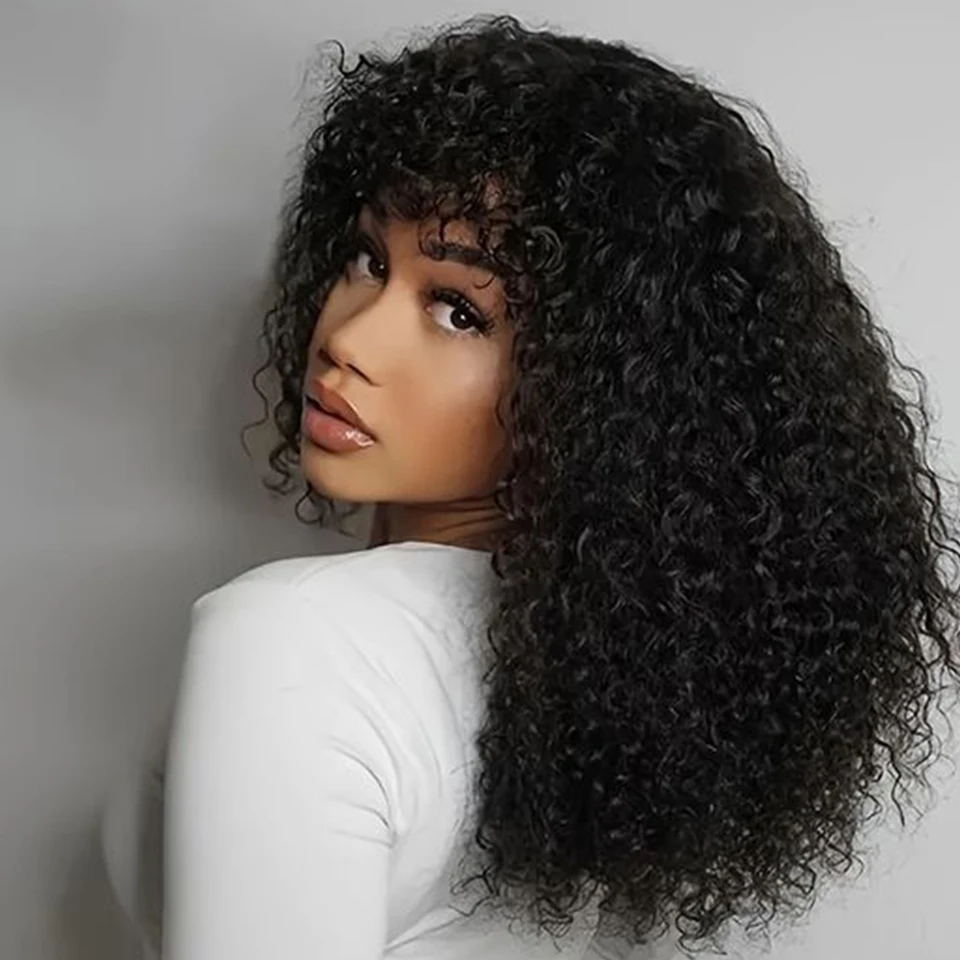 Curly Human Hair Wigs For Women Human Hair Bob Wig Kinky Curly Wig With Bangs Perruque Cheveux Humain Full Machine Made Wig